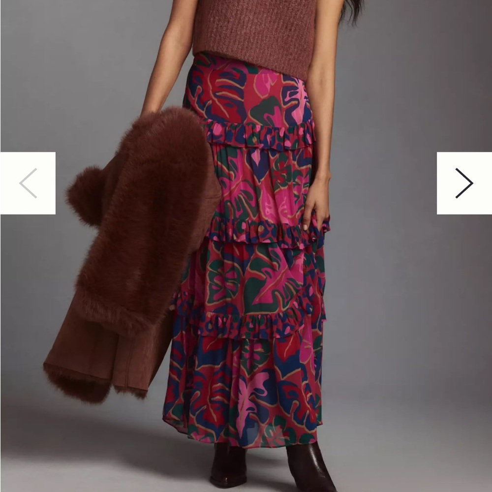 FARM Rio Tiered Printed Midi Skirt